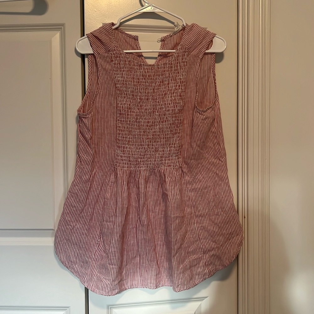 Women’s Pink Striped beachlunchlounge Linen Tank Top Size Small NEVER WORN
